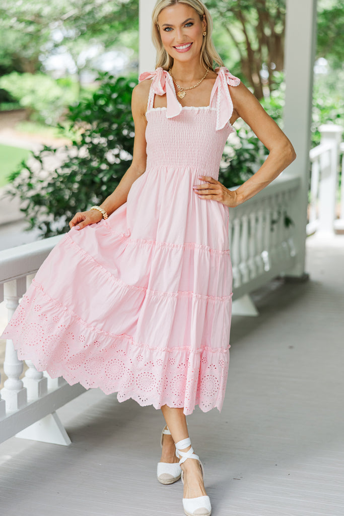 On Top Of The World Pink Eyelet Midi Dress