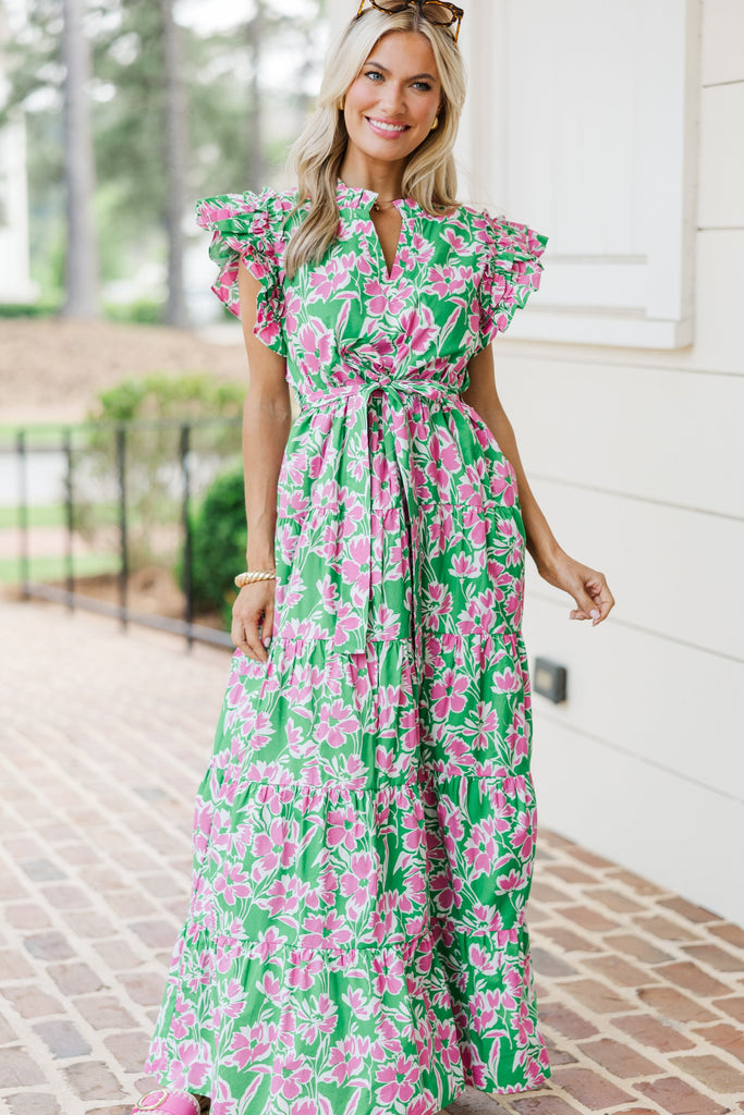knee length dresses for ladies Future Fun Green Floral Maxi Dress