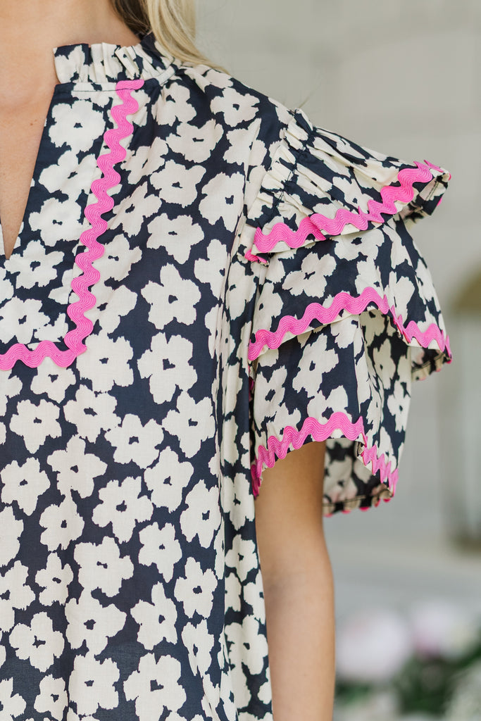 Find A Way Textured Floral Blouse - Black main image 1