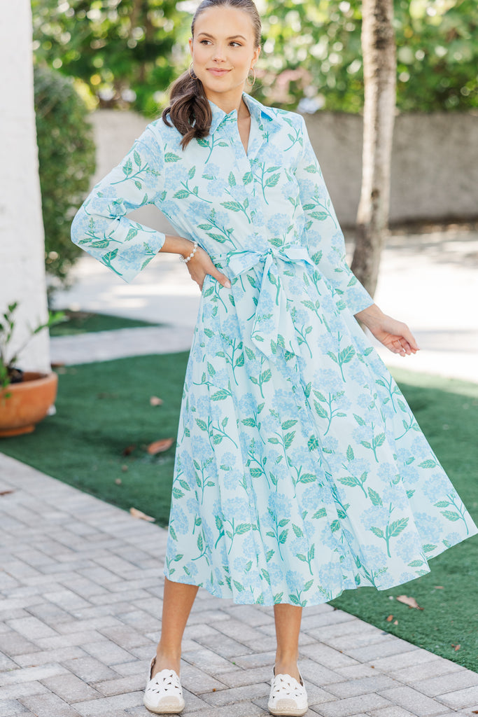 Count On You Light Blue Floral Print Midi Dress