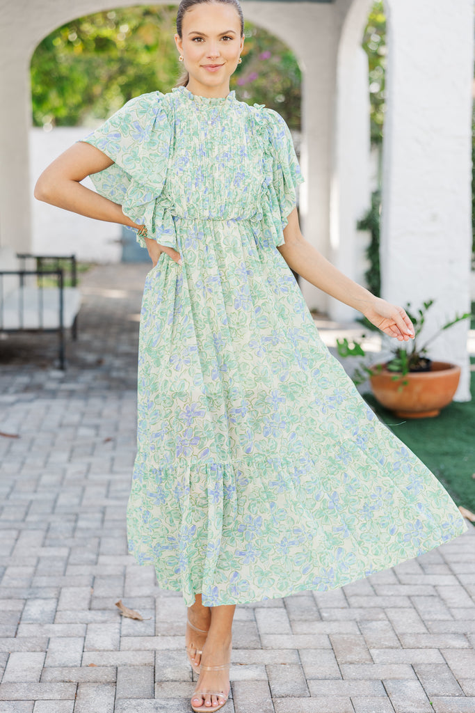 mint green summer dress All The Good Floral Ruffled Midi hang or line to Option:50/BX | Size : 4
