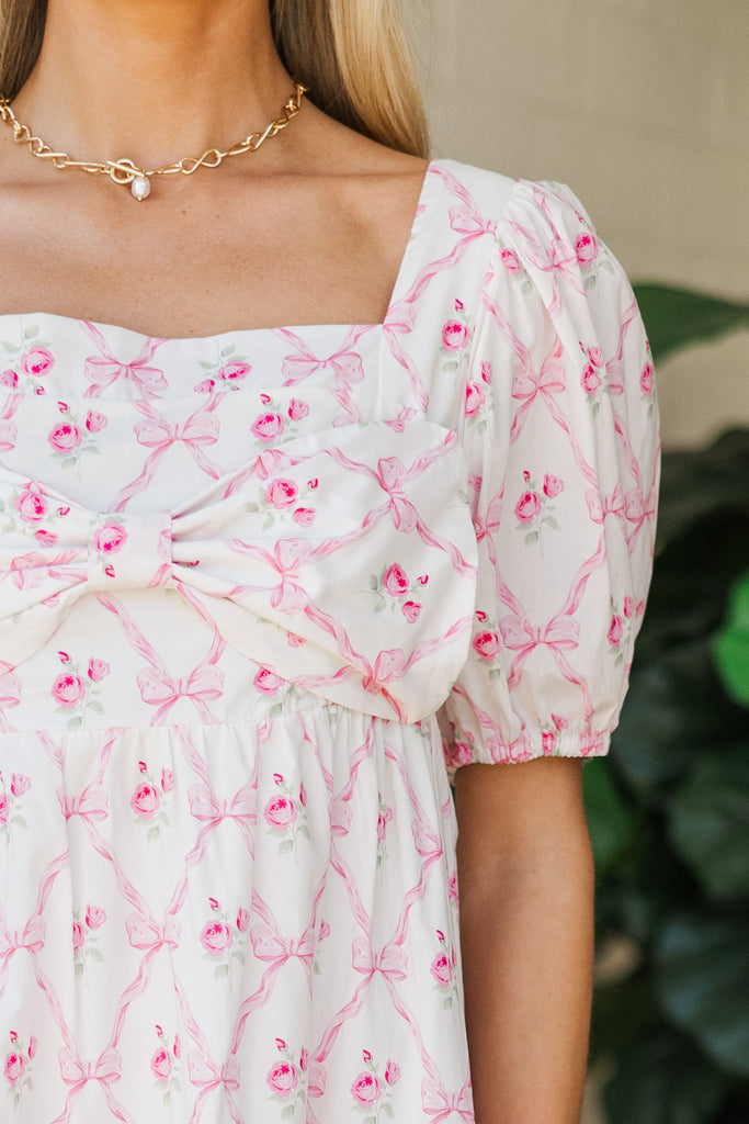 pink botanical beauty shoulder bow midi dress Just A Thought Pink Bow Midi Dress – Shop the Mint
