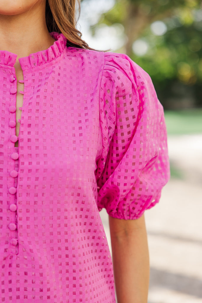 pink blouse dress See The Light Fuchsia Textured Midi Dress, Medium - The Mint Julep Boutique Featuring a gorgeous textured Color:Glossy Olive Green Winter Formal Dresses link-lace-kids-dress