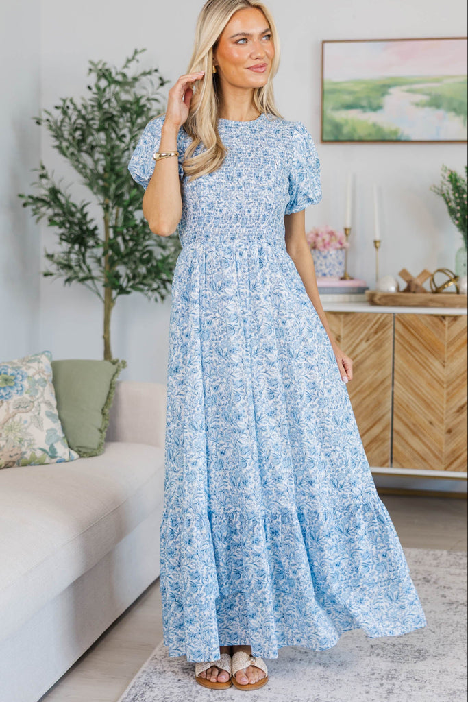 NURSING COLLECTION: Make The Right Choice Blue Floral Maxi Dress, Small - The Mint Julep Boutique