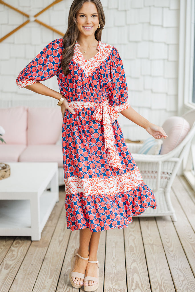 Rise to the Occasion Rust Mixed Print Midi Dress – Shop the Mint
