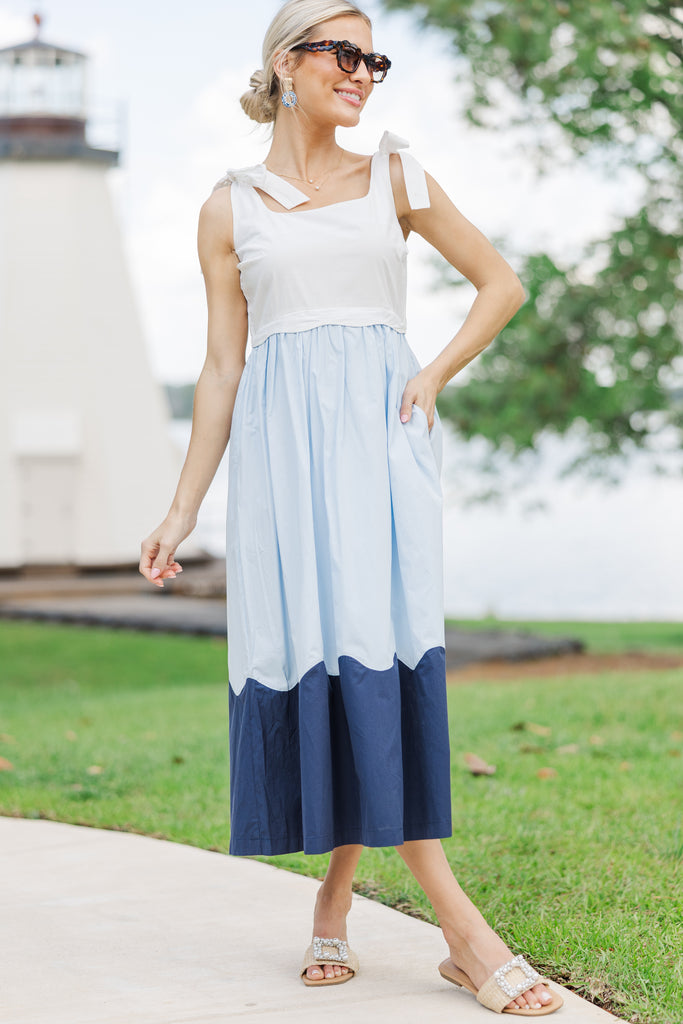 Off To The Coast Sky Blue Colorblock Midi Dress – Shop the Mint