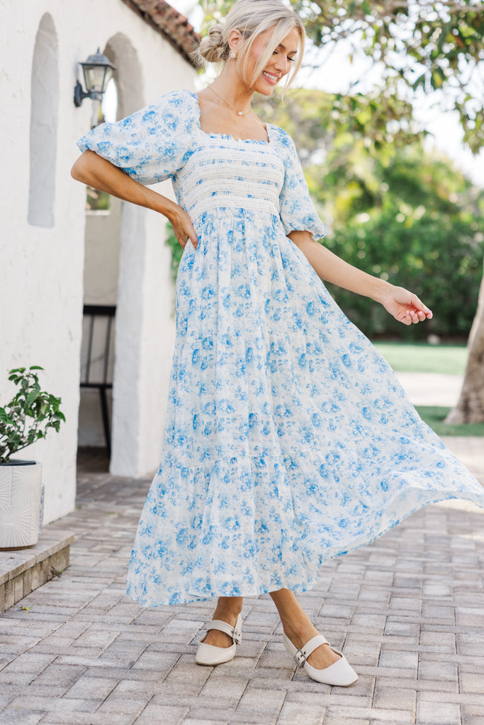 knee length dresses for ladies Clydie White Floral Cap Sleeve Midi Dress - US 10