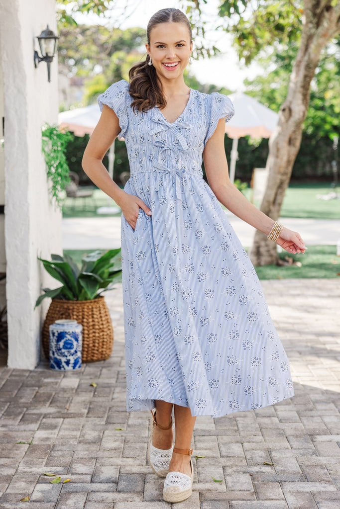 Coastal Breeze Blue Striped Midi Dress Coastal Breeze Blue Striped Midi Dress