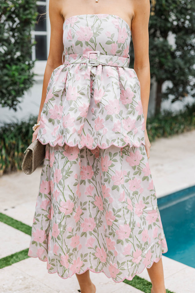 There's A Twist Blush Floral Scalloped Midi Dress  Shop the Mint