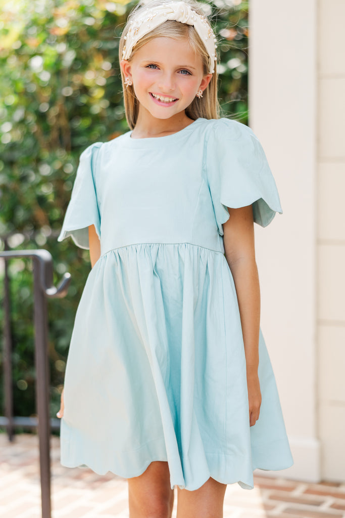 Girls: Time Goes By Light Blue Scalloped Dress