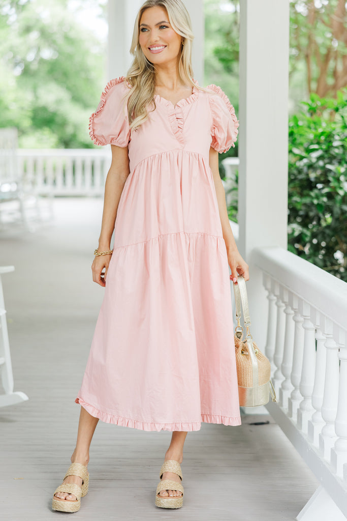 Gentle Breeze Dusty Pink Ruffled Midi Dress – Shop the Mint