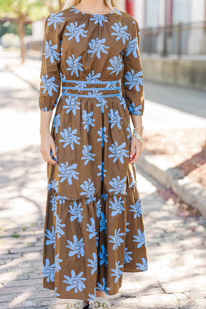 Sweet Serenity Brown Floral Midi Dress – Shop the Mint