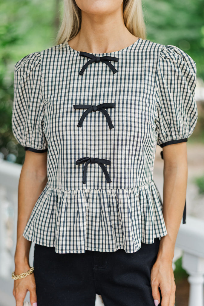 トップス andmary Alice check ribbon tops black andmary Alice check ribbon tops black