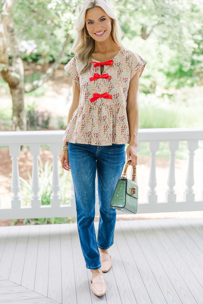 RED LONG SLEEVE BLOUSE WITH BOW