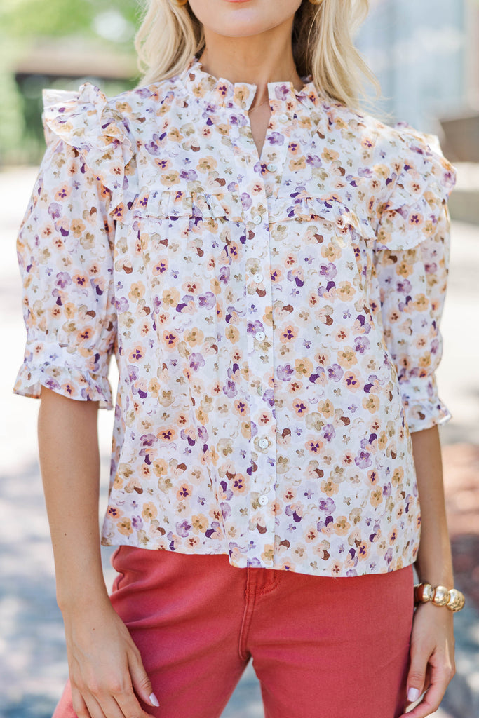 Orange Floral Print Satin Blouse