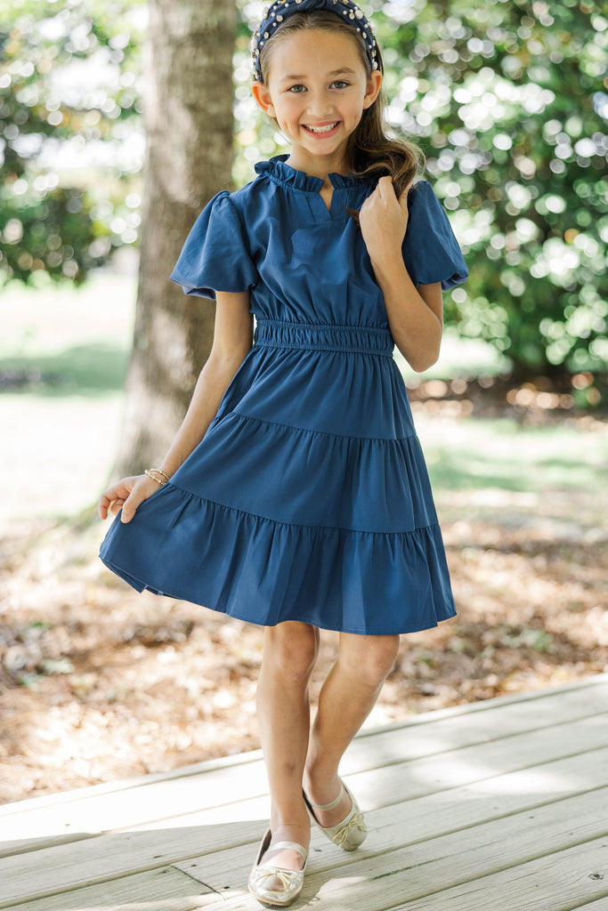 girls navy blue dress Oudiya Summer Ruffle Sleeve Mesh A Line Casual Party Dresses with Pockets 6-13 Y, Girl's, Size: 12-13Y as well Old Navy Kids' School Uniform