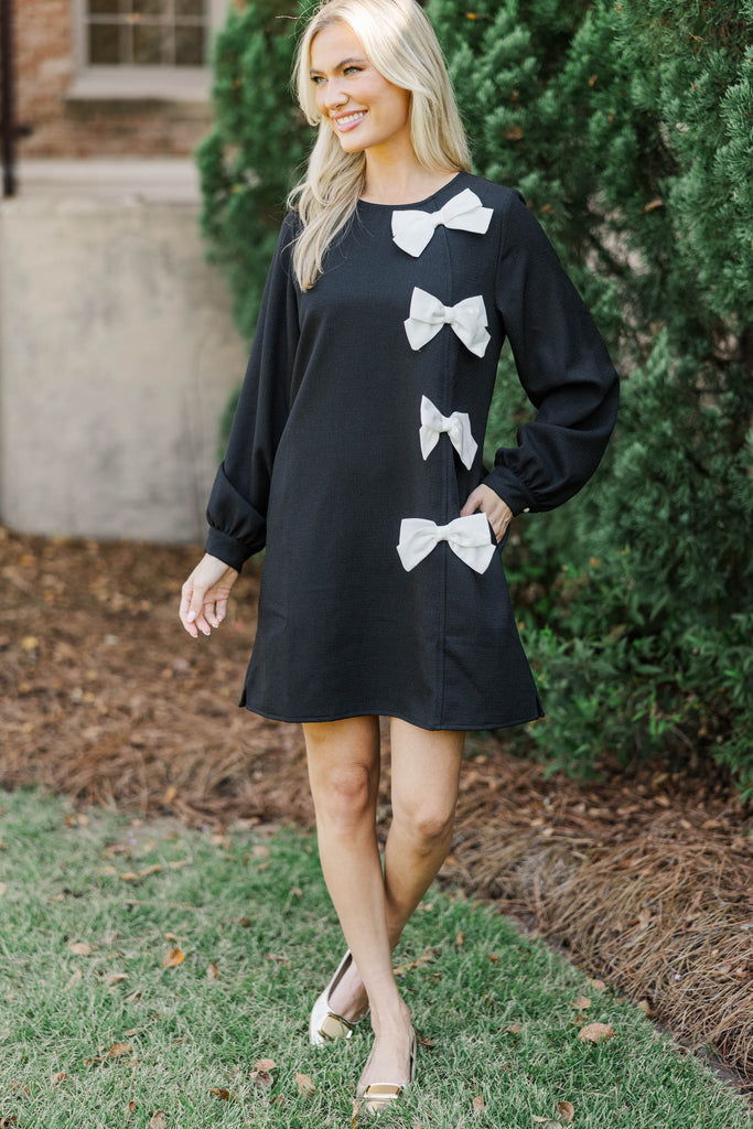 Modern Muse Black Bow Dress, X-Small - The Mint Julep Boutique