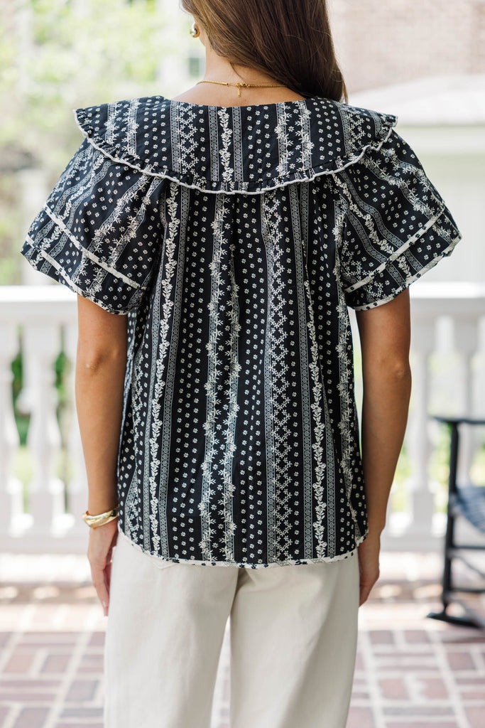 Ritzy Ostrich Detail Blouse Black