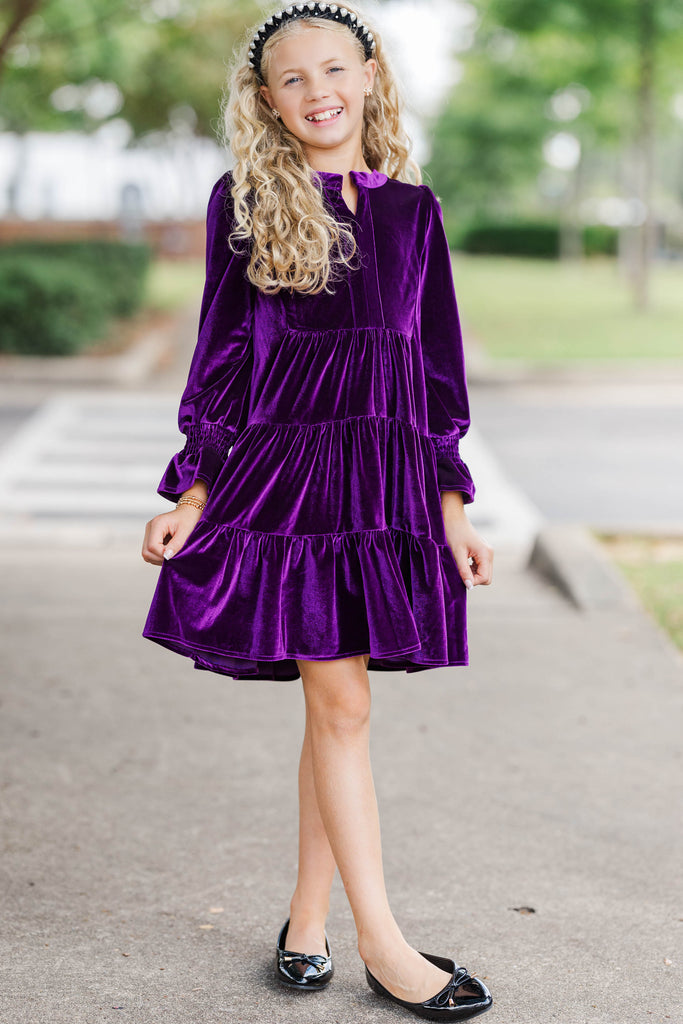 Girls: In Your Happy Place Plum Purple Velvet Dress, (10/12) - The Mint Julep Boutique