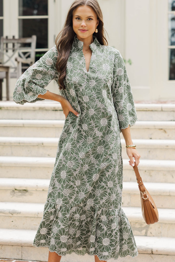My Kind Of Day Olive Floral Eyelet Midi Dress – Shop the Mint