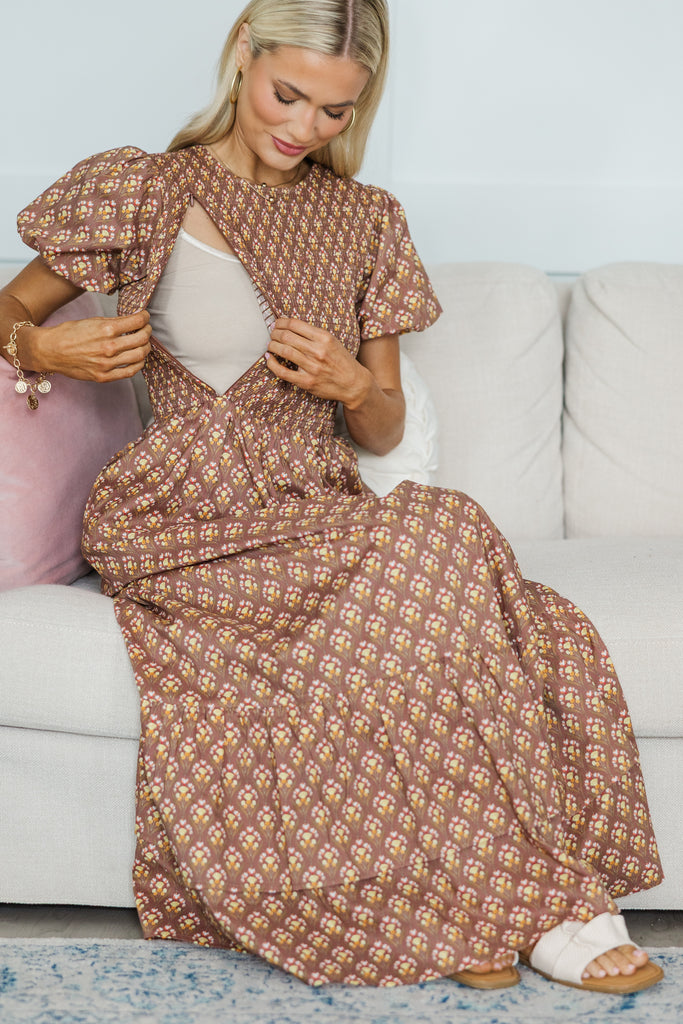 NURSING COLLECTION: Make The Right Choice Brown Medallion Maxi Dress – Shop  the Mint