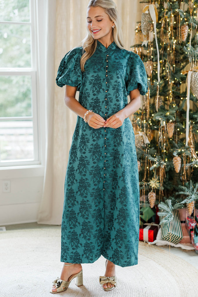 green midi dress wedding guest Listen To Me Emerald Brocade – Shop the Mint it exudes a timeless DRESS FORUM Romantic half-up with this Size:17” Neck (Large)
