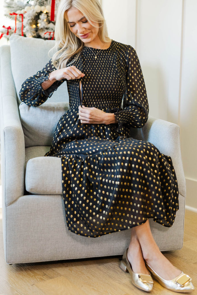 NURSING COLLECTION: Best Day Black Polka Dot Midi Dress  Shop the Mint