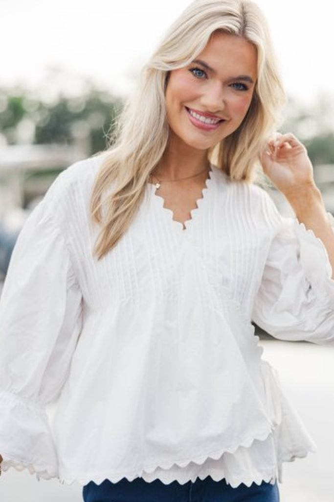 The Anna Marie White Pleated Blouse – Shop the Mint