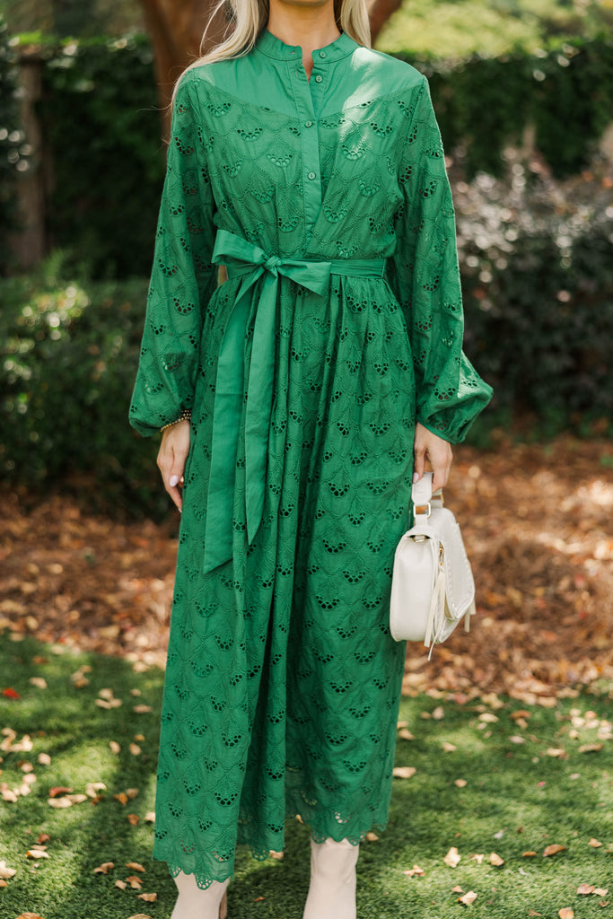 Sweet Harmony Green Eyelet Midi Dress, Small - The Mint Julep Boutique