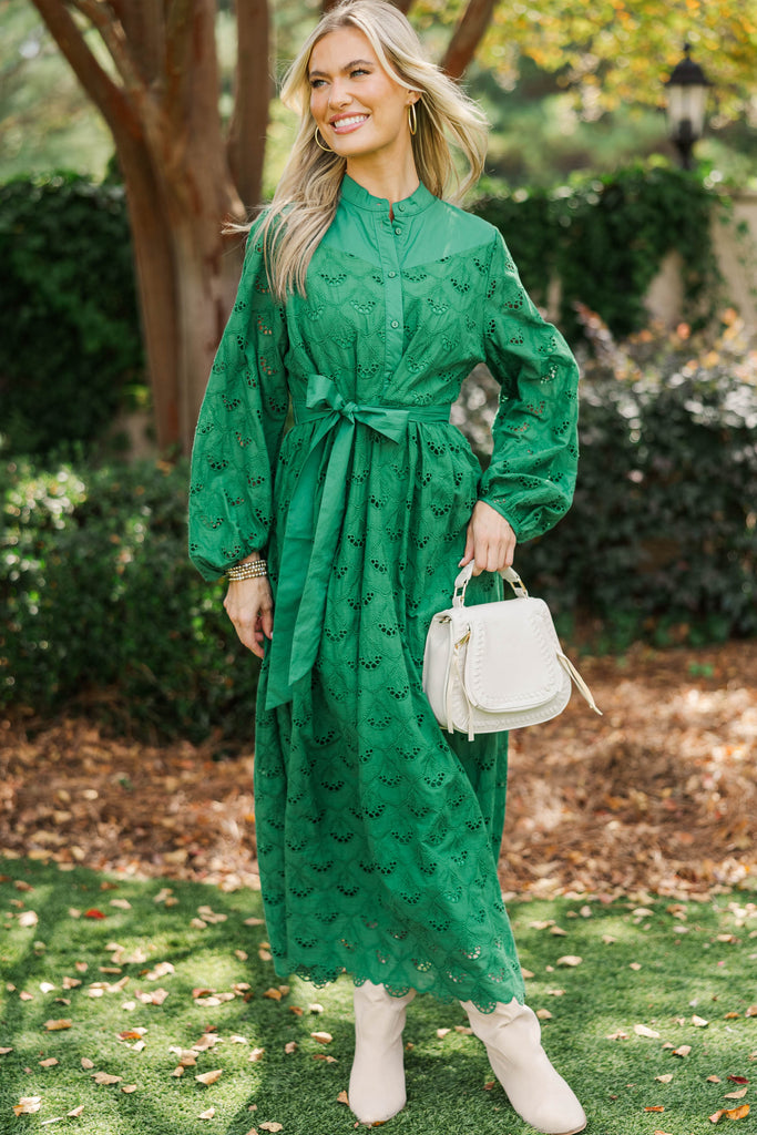Sweet Harmony Green Eyelet Midi Dress, Small - The Mint Julep Boutique
