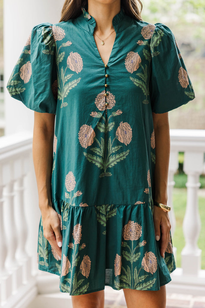 to The Forest Green Floral Dress, Large - The Mint Julep Boutique