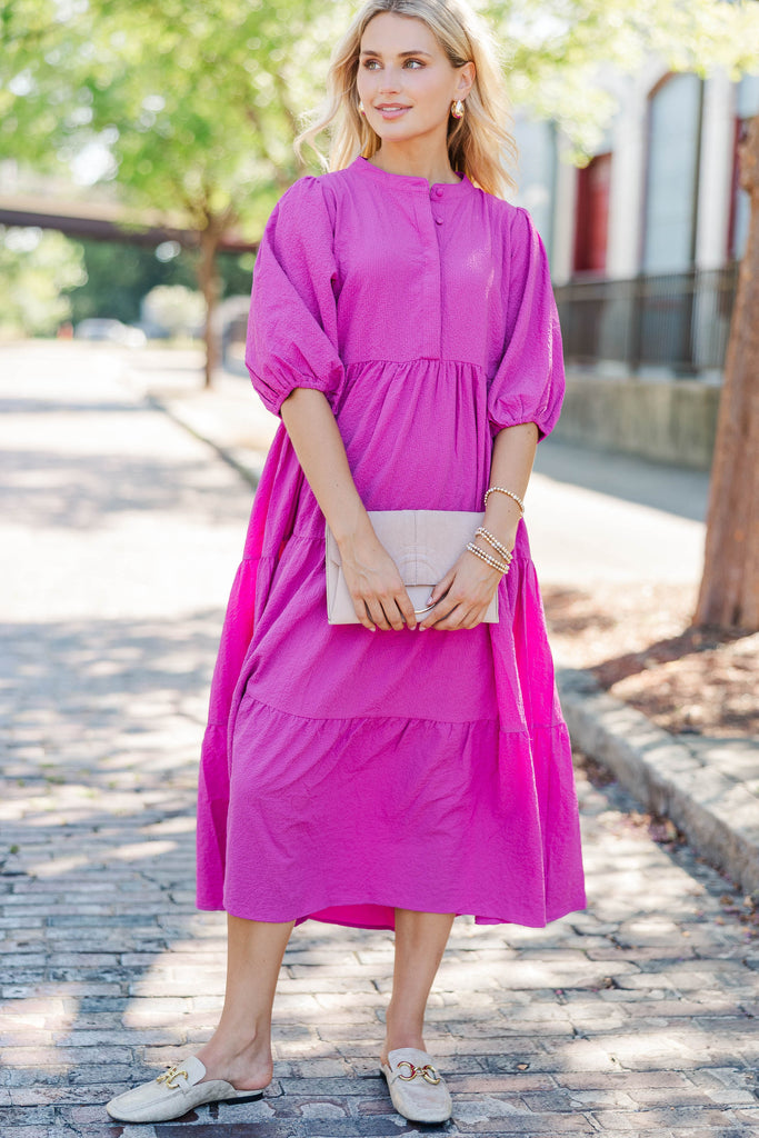 walk the line midi dress magenta Power Play Magenta Textured Midi Dress – Shop the Mint