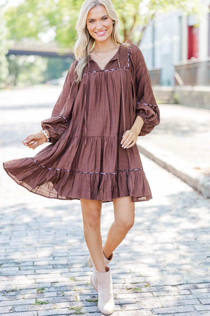 Fall For Me Brown Babydoll Dress, Large - The Mint Julep Boutique | Women's Boutique Clothing Fall For Me Brown Babydoll Dress, Large - The Mint Julep Boutique | Women's Boutique Clothing