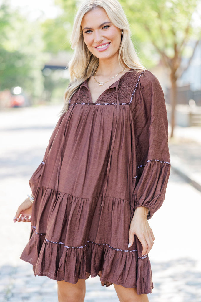 prevent things from falling behind dresser Fall For Me Brown Babydoll Dress, Large - The Mint Julep Boutique