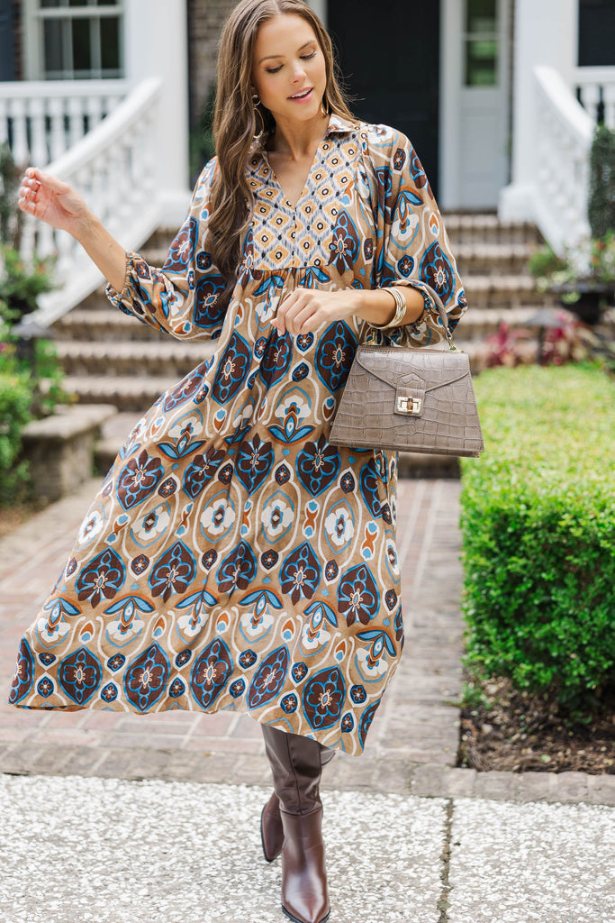 Heirloom Charm Taupe Medallion Midi Dress – Shop the Mint