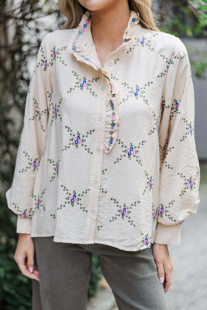 Meadow Whispers Cream Embroidery Blouse – Shop the Mint