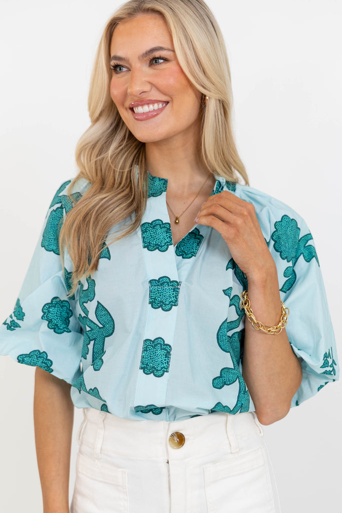 Nature Is Calling Teal Medallion Blouse – Shop the Mint