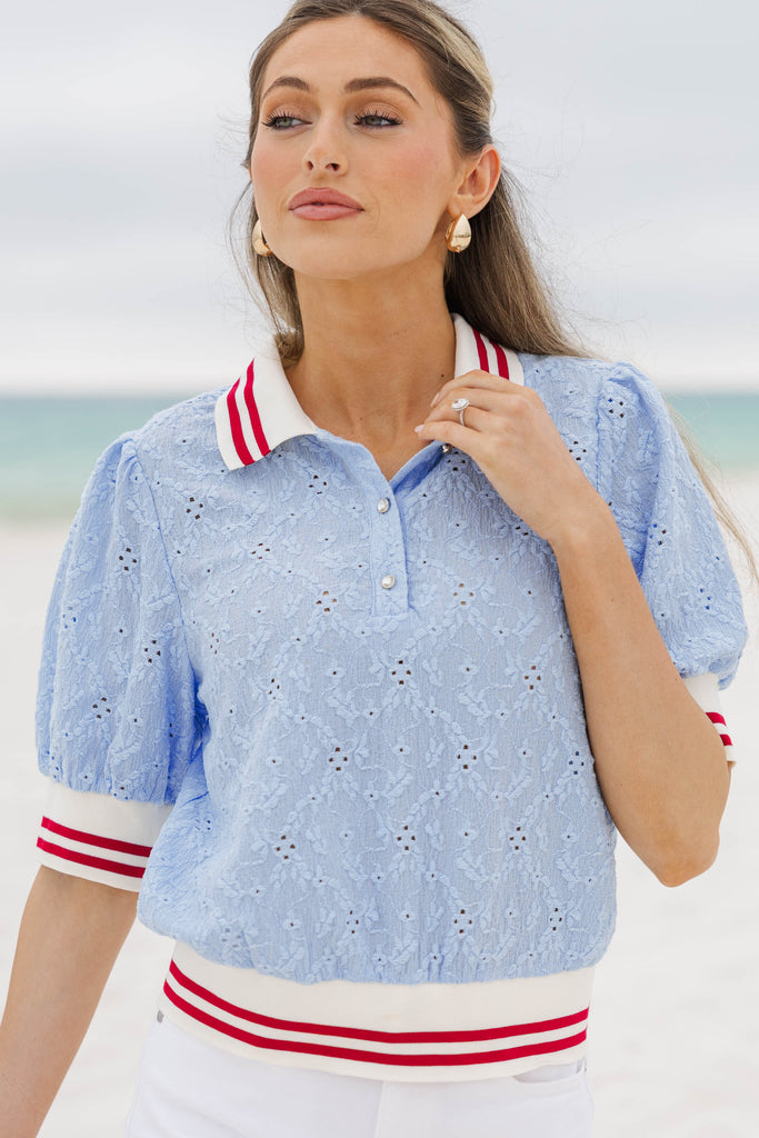 Perfectly Planned Light Blue Textured Blouse – Shop the Mint