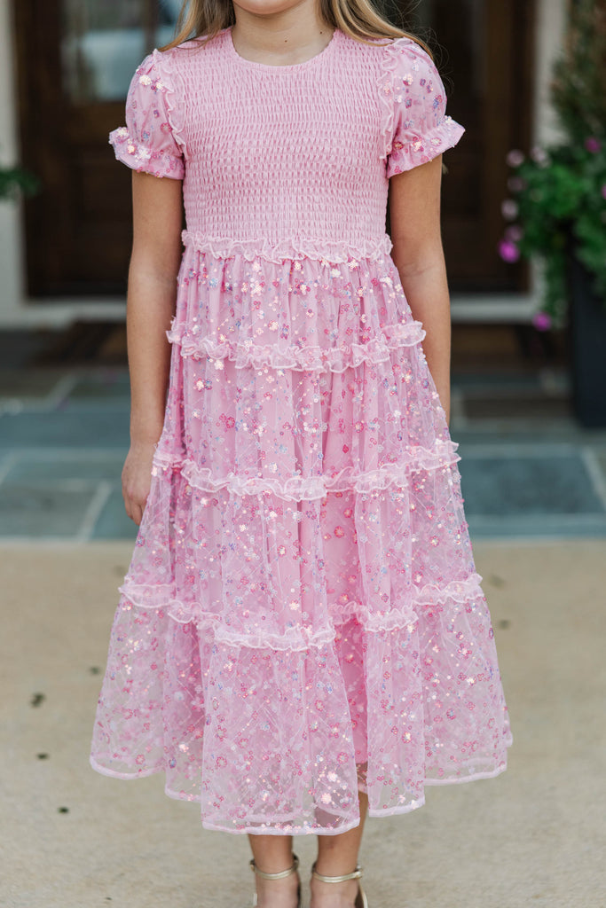 Girls: The Cora Pink Sequin Maxi Dress, (10/12) - The Mint Julep Boutique