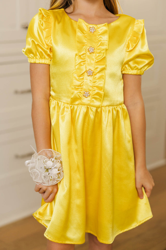 white formal dress with bow Girls: The Eloise Yellow Ruffle Dress – Shop the Mint