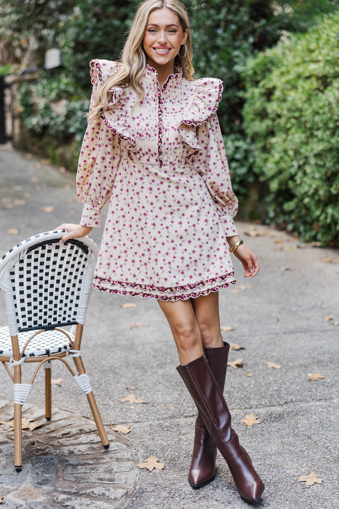 Be My Muse Cream Ditsy Floral Corduroy Dress, Small - The Mint Julep Boutique