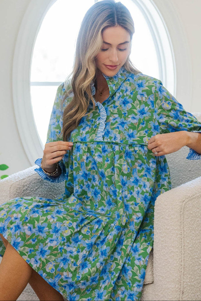 blue green floral dress Red Dress | Green & Blue Floral Cotton Tie-Back Maxi Dress