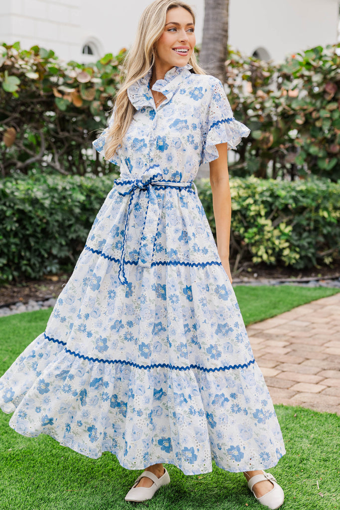 jesalyn floral eyelet maxi dress The Victorious Blue Eyelet Maxi Dress