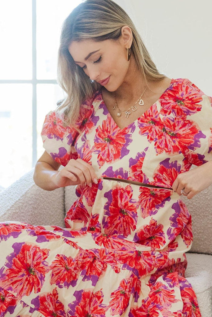 pink floral fall dress Fall Floral Midi Dress