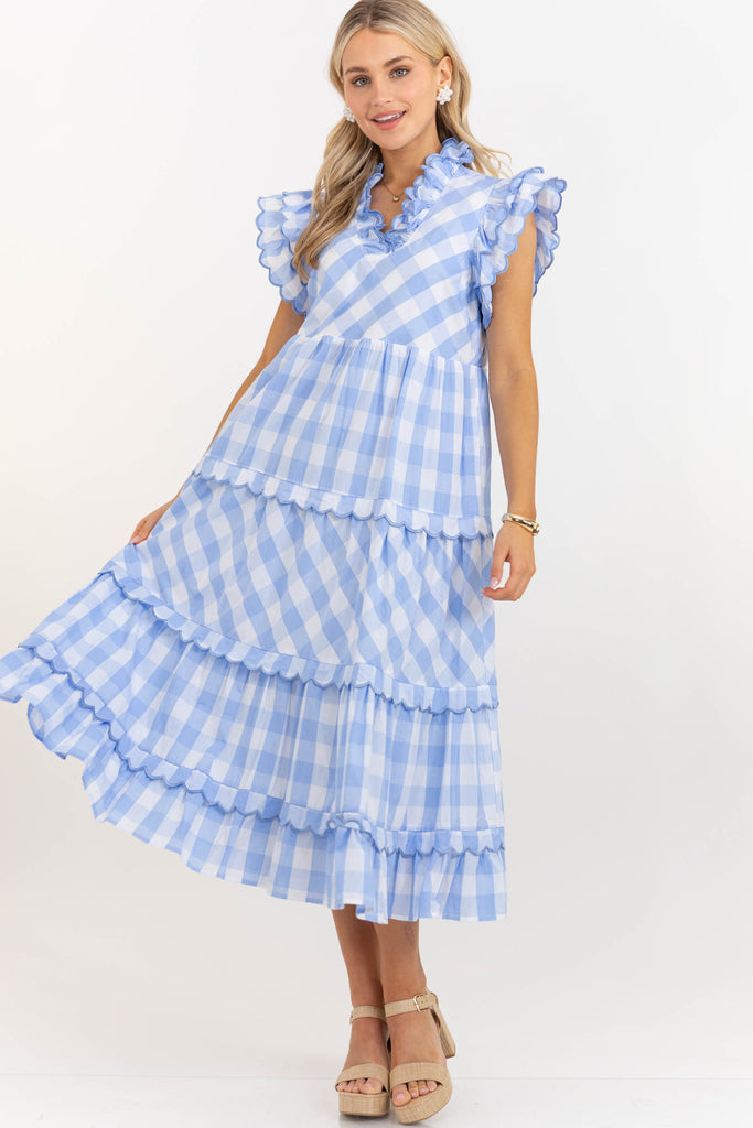 Worth Repeating Light Blue Gingham Midi Dress – Shop the Mint