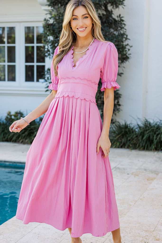 Feeling The Best Pink Scalloped Midi Dress, Small - The Mint Julep Boutique