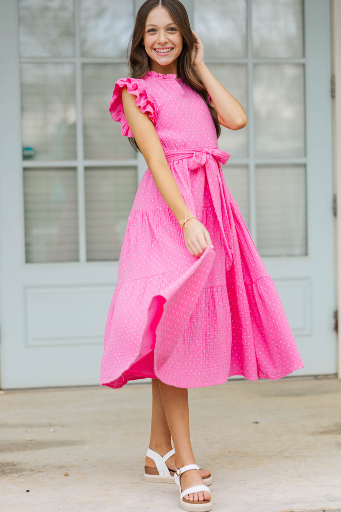 pink polka dot maxi dress Girls: Smiles All Around Pink Polka Dot Maxi Dress, (7/8) - The Mint Julep Boutique