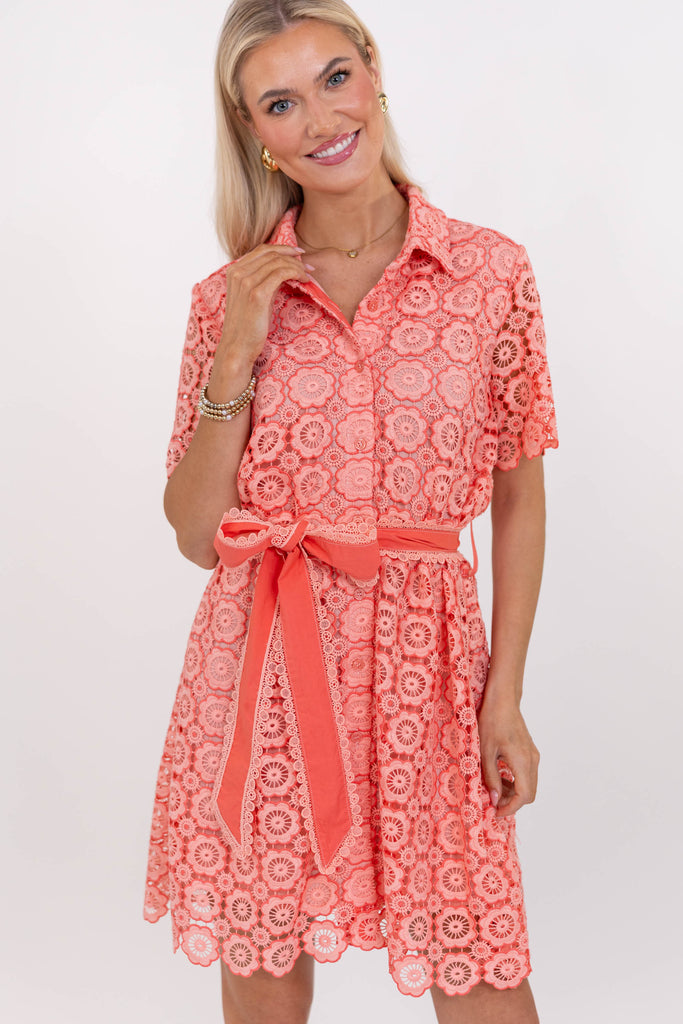 All Is Well Peach Lace Dress, Small - The Mint Julep Boutique