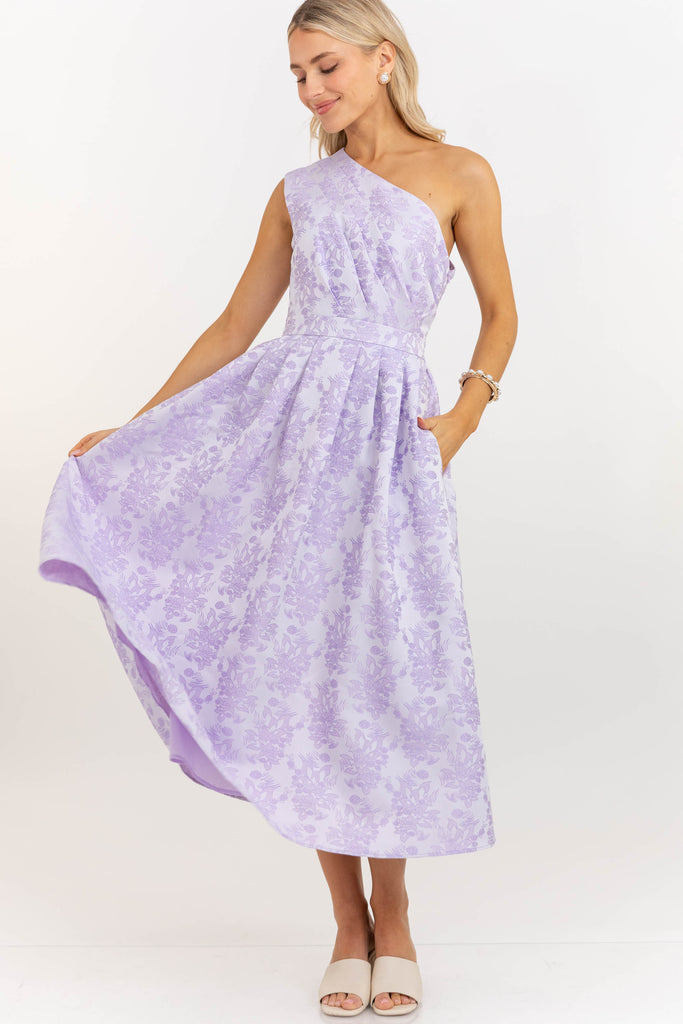 Modern Heirloom Lavender Brocade One Shoulder Pleated Midi Dress – Shop the  Mint