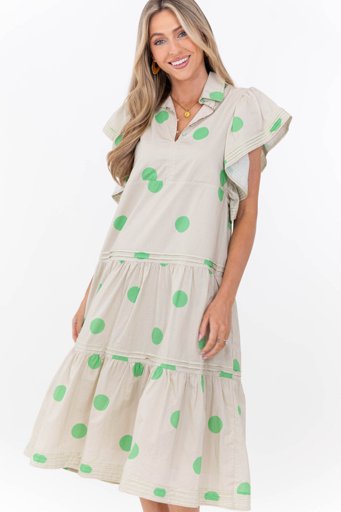 Simply Lovely Green Polka Dot Midi Dress, X-Small - The Mint Julep Boutique